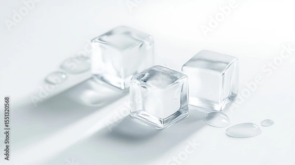 Obraz Minimalist white cube with transparent ice cubes on clean light background elegant product display mockup image