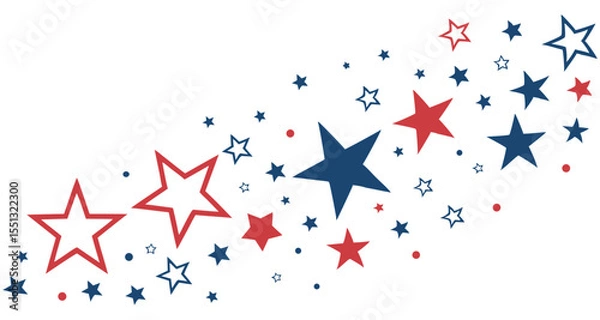 Obraz USA border, American flag stars banner, 4th July decoration. Red and blue stars and dots scattered across a white background.