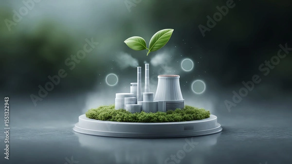 Obraz Eco friendly industrial model with green plant, sustainable energy, closed loop system clean technology, environmental concept