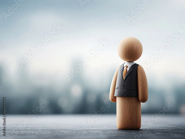 Obraz Wooden figure black suit business professional blurred background modern minimal standing confident abstract