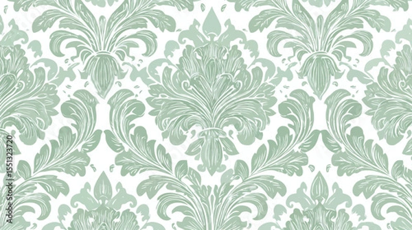 Fototapeta Seamless damask and floral pattern design with vintage ornate decorative elements, ideal for wallpaper, fabric, or textile backdrops