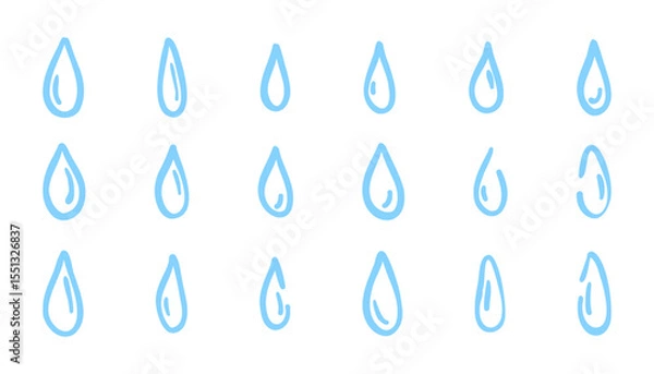 Fototapeta Set of hand drawn water drops in doodle style. Vector illustration of water drop icons. Sketchy liquid symbols, rain or splash elements. Isolated on white background.