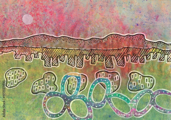 Obraz original seasons landscape made by watercolor and acrylic pen