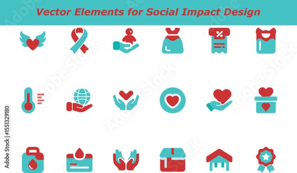 Fototapeta Social Impact Design Vector Icons for Charity, Donation, and Giving