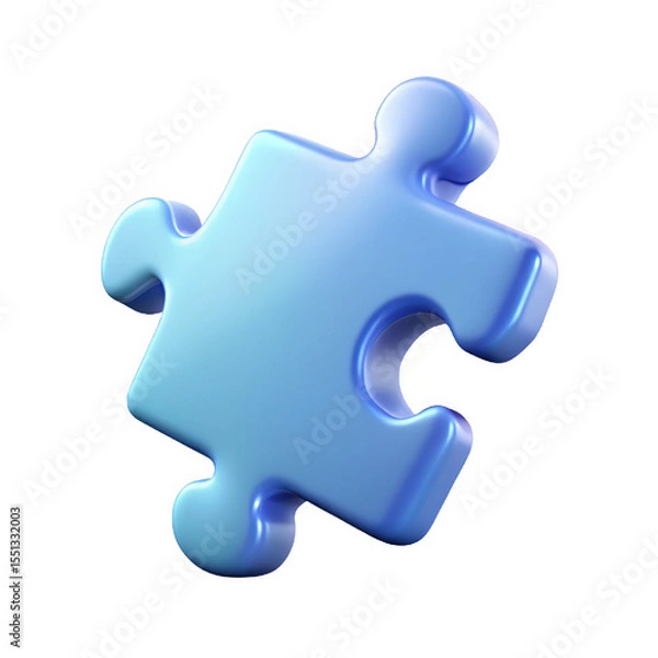 Fototapeta Single Light Blue 3 D Puzzle Piece Icon with Soft Glowing Edges Rendered on Transparent Background isolated on a transparent background