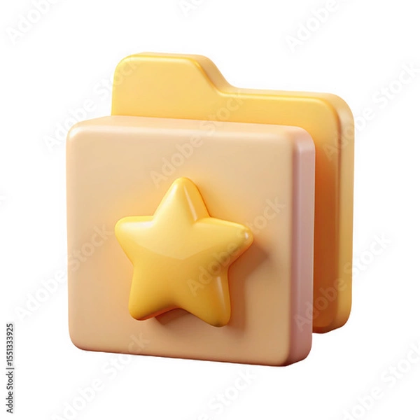Fototapeta Three dimensional pastel orange folder icon with a gold star overlay rendered in a soft style isolated on a transparent background
