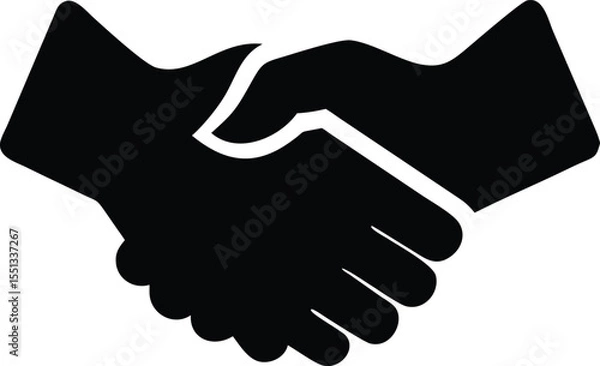 Fototapeta Two hands clasped together in a firm handshake black silhouette graphic simple agreement partnership teamwork cooperation unity collaboration deal
