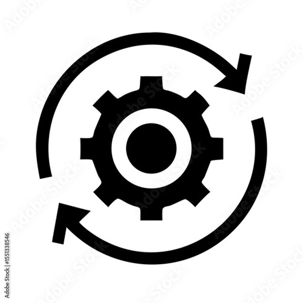 Fototapeta A gear with circular arrows indicating a continuous process, isolated on white background