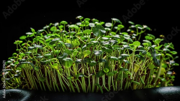 Obraz Close-up of microgreens on black background