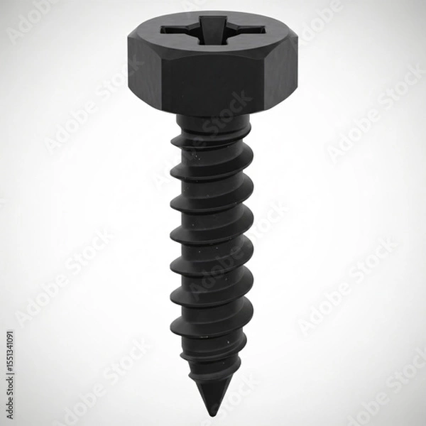 Fototapeta Black screw with a hexagonal head and Phillips groove.
