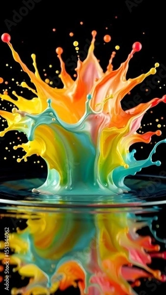 Fototapeta Vibrant Pastel Liquid Splash Explosion on Black Background – Hyperrealistic Abstract Paint Burst