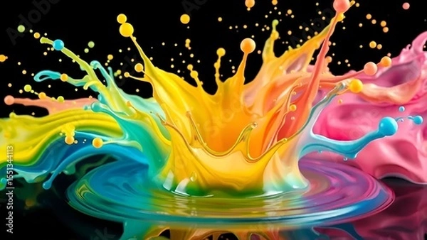 Fototapeta Vibrant Pastel Liquid Splash Explosion on Black Background – Hyperrealistic Abstract Paint Burst