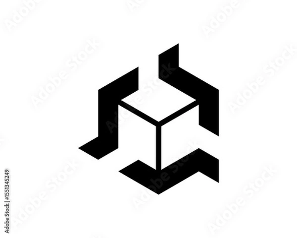 Obraz Black Abstract Three Channels Converging Logo