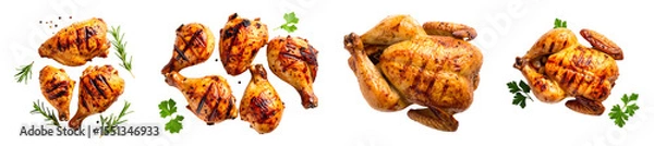 Obraz Delicious grilled chicken pieces served with fresh herbs and garnishes.