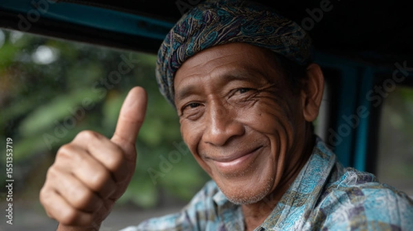 Obraz Smiling Indonesian driver in car.