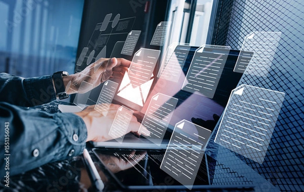Fototapeta Electronic documents,email with automation management system.digital transformation