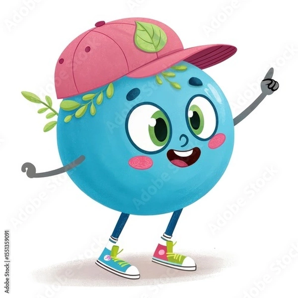 Obraz Cheerful Cartoon Character with Cap and Sneakers on Isolated White Background