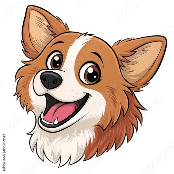 Obraz Cheerful Cartoon Corgi Dog Head, Friendly Smile, White and Brown Fur on Transparent Background