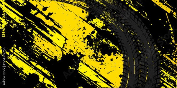 Fototapeta Abstract black and yellow background with tire tracks.. vector illustration eps 10