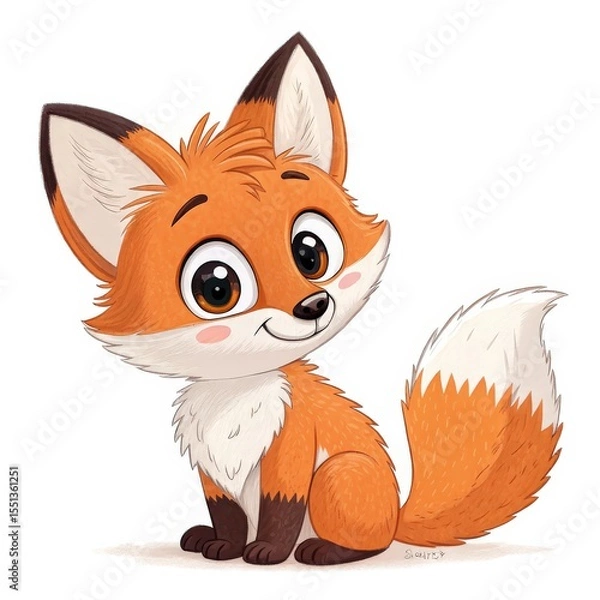Obraz Cheerful Cartoon Fox Cub Sitting with Transparent Background, Cute Animal Design
