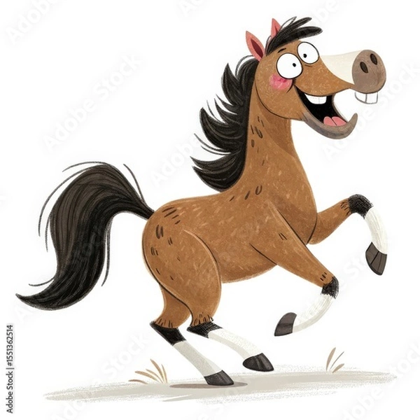 Obraz Cheerful Cartoon Horse Prancing with Joy on a Transparent Background Isolated