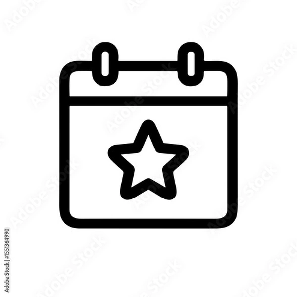Fototapeta Outline Simple Calendar with Star Event Date Planner Icon