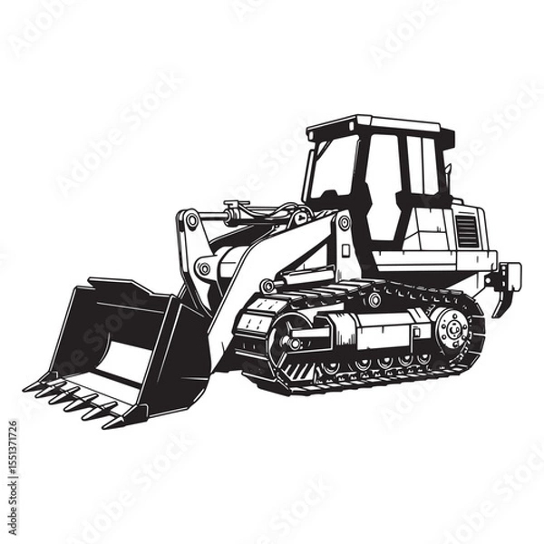Fototapeta Black and white vector illustration of a front loader excavation construction machine