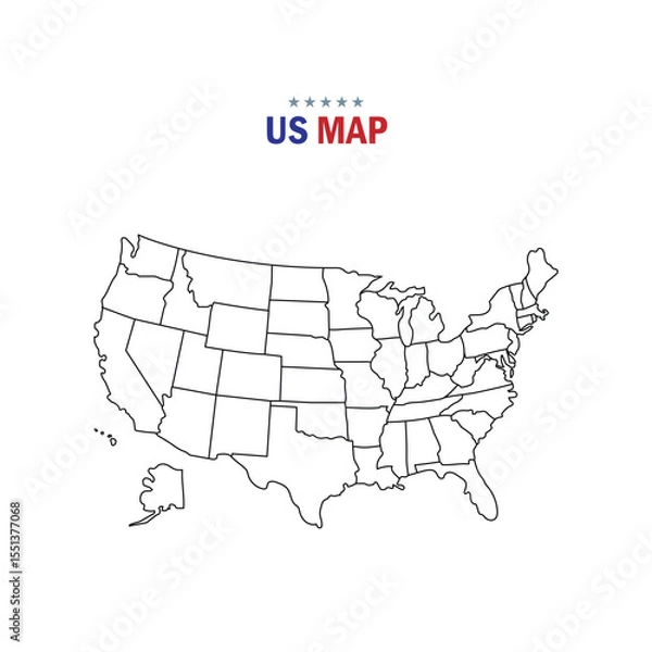 Fototapeta us map with state names