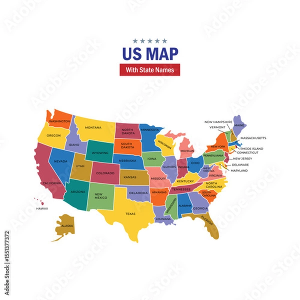 Fototapeta us map with state names