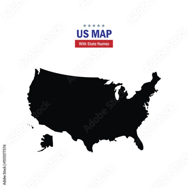 Fototapeta us map with state names