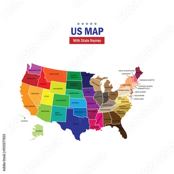 Fototapeta us map with state names