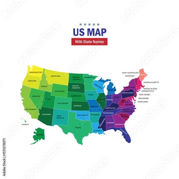 Fototapeta us map with state names