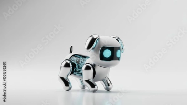 Fototapeta 3D rendering of a toy robot dog, designed with a futuristic and playful style