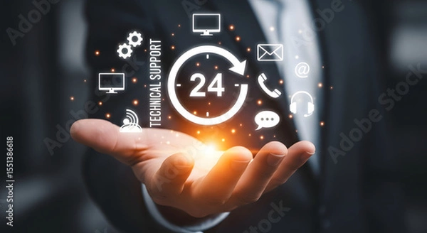 Fototapeta Technical Support 24/7 Service with Communication Icons