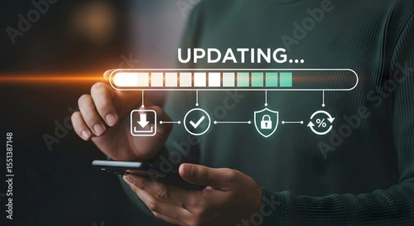 Fototapeta System Updating Process with Progress Bar and Security Icons