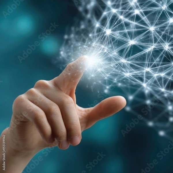 Fototapeta Hand interacting with a digital network