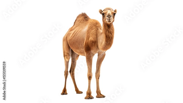 Fototapeta Camel Standing with Natural Desert Features Isolated on transparent background close-up