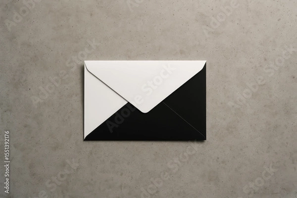 Obraz Closed black and white envelope on grey concrete background, minimal stationery branding mockup with geometric contrast