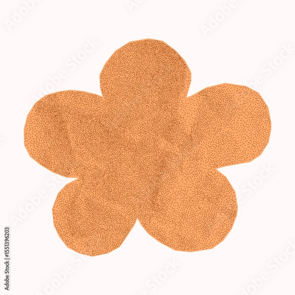 Fototapeta Minimalistic pastel crumpled paper flower shape on white background. Simple sticker from torn notebook page with jagged edges, gritty dotted texture, halftone.