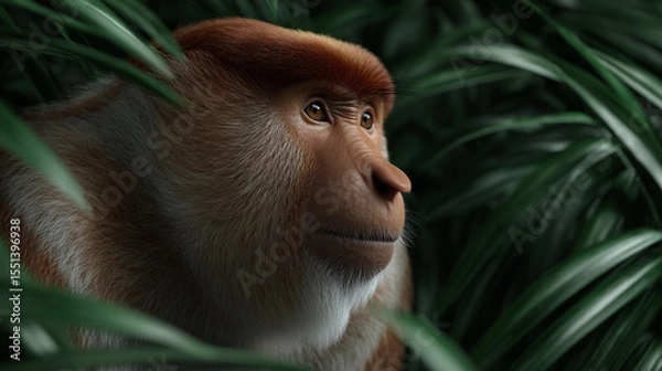 Obraz Proboscis monkey in a lush jungle.