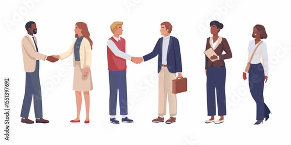 Fototapeta Diverse Business People Handshake and Meeting Illustration