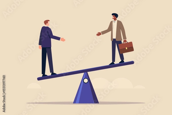 Fototapeta Businessmen on Seesaw Representing Equality and Partnership
