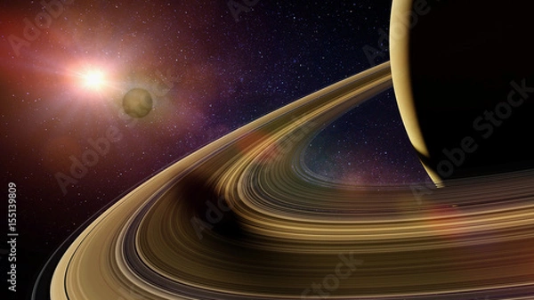 Obraz Księżyc Saturna Enceladus rzuca cień na pierścienie planety Saturn