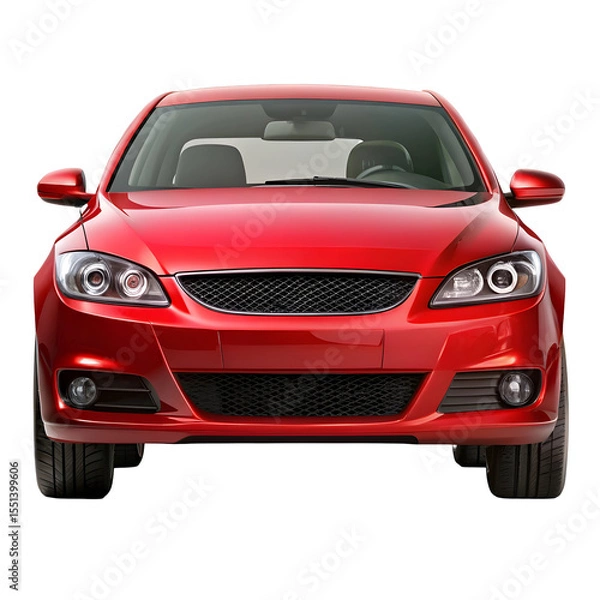 Fototapeta Red Car Front View Isolated on Pure White Background

