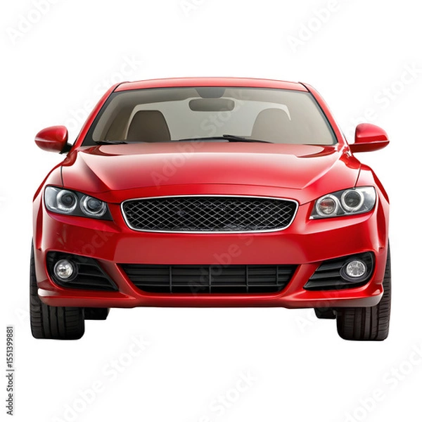 Fototapeta Red Car Front View Isolated on Pure White Background

