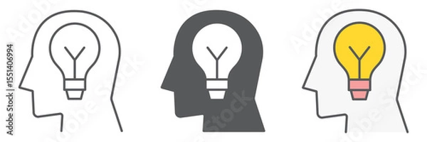 Fototapeta Inspiration icon collection, lightbulb and brainstorm, creativity sign vector set graphics, editable stroke linear icon, eps 10