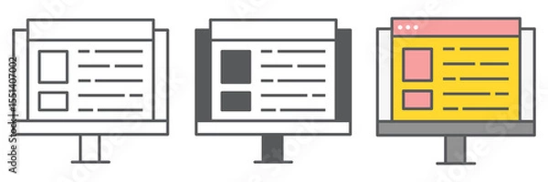 Fototapeta Web design icon collection, website and ux, monitor sign vector set graphics, editable stroke linear icon, eps 10