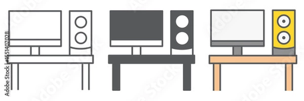 Fototapeta Desk work icon collection, job and office, pc sign vector set graphics, editable stroke linear icon, eps 10