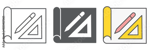 Fototapeta Design project icon collection, house plan and blueprint, architecture sign vector set graphics, editable stroke linear icon, eps 10