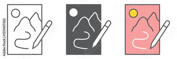Fototapeta Sketching icon collection, sketch and designer, paper and pencil sign vector set graphics, editable stroke linear icon, eps 10